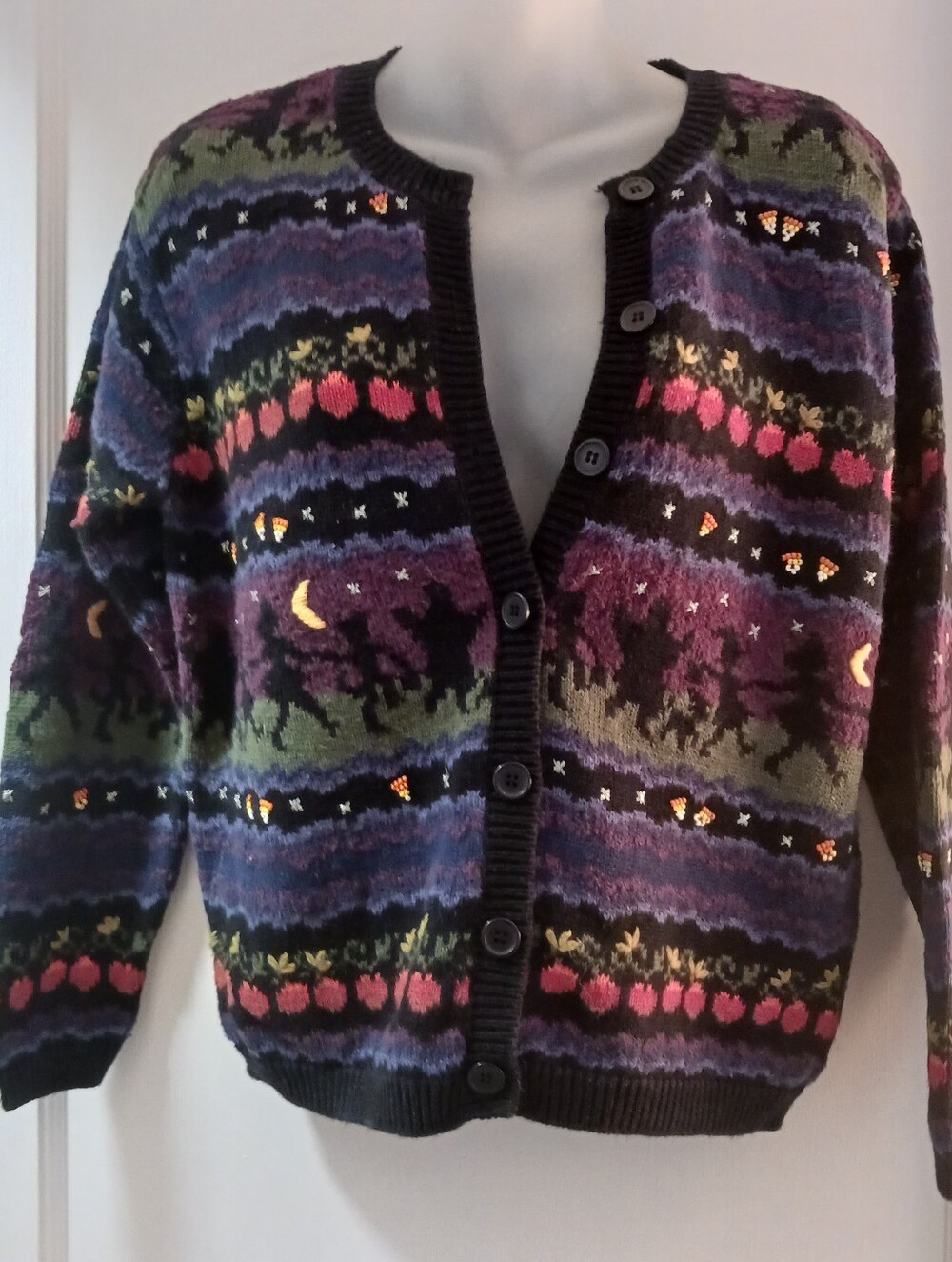 Talbots Black Multicolor Fair Isle Button Cardigan